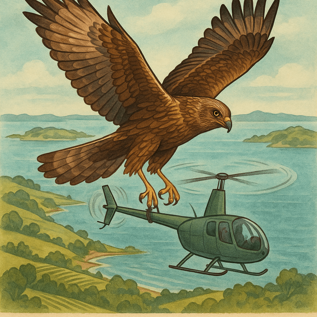 A swamp harrier seeing off a helicopter over Waiheke